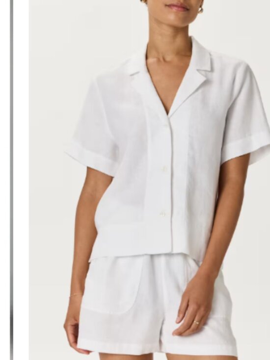 Quince Tops - Quince Linen Premium Flax Button Front Short Sleeve Camp Shirt White S